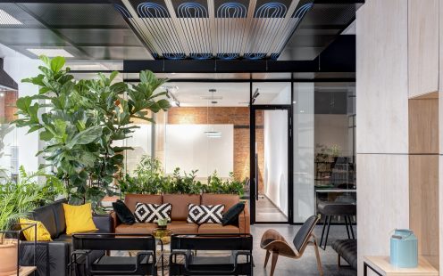 HVAC cooling system in the ceiling of office reception