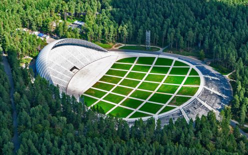 Aerial view over the open air Mezaparks Open-Air Stage | Pipelife